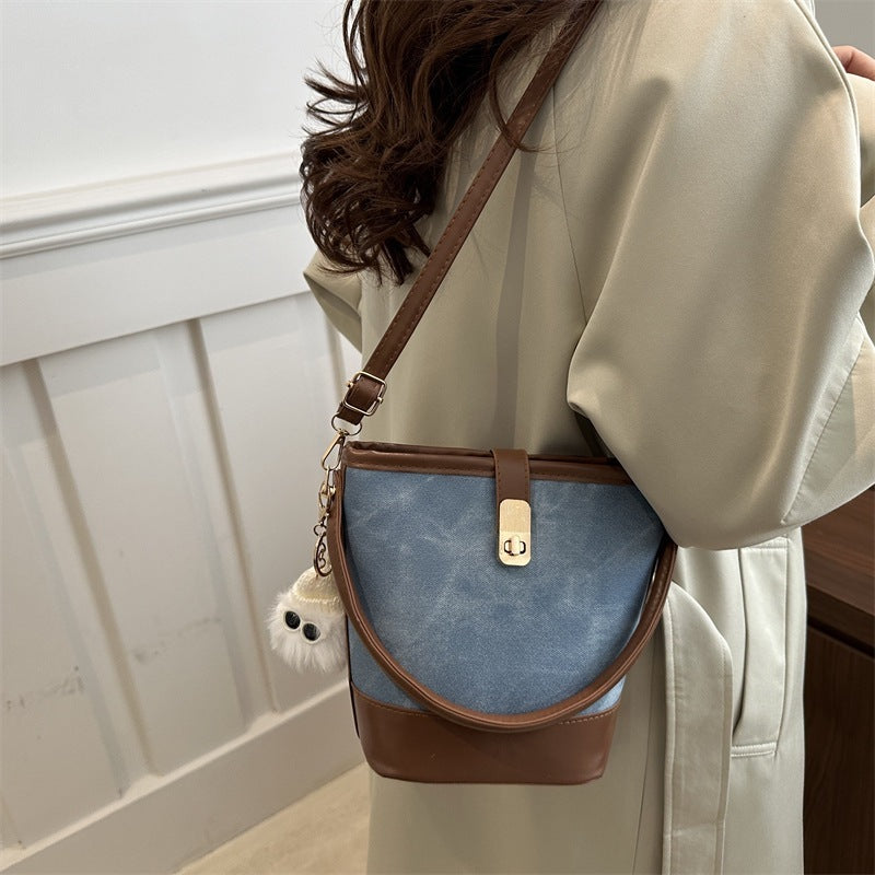 Retro Contrast Color Crossbody Bucket Bag Women