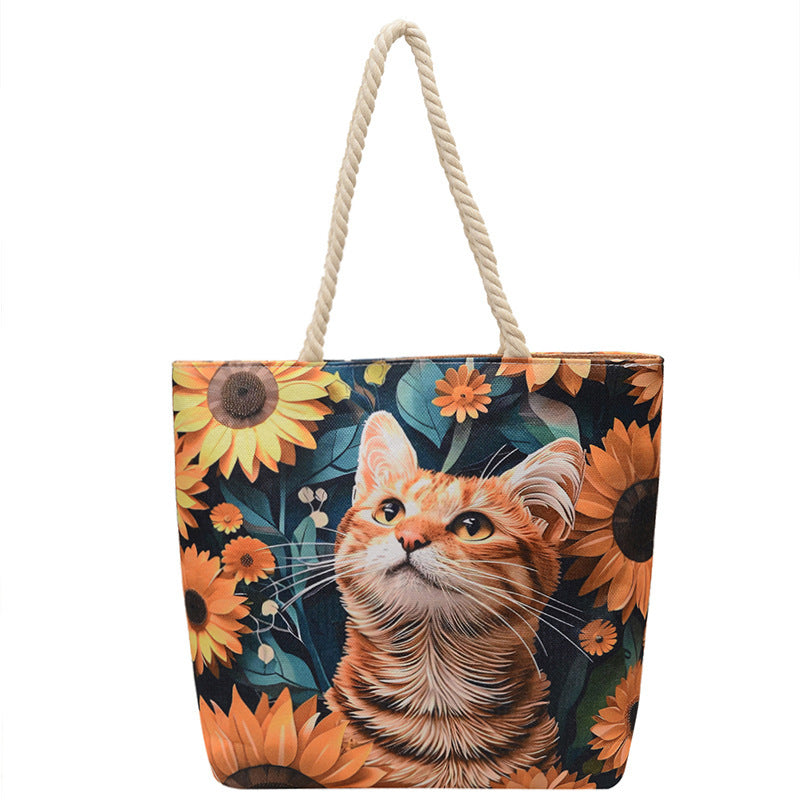Canvas Fashion Linen Cotton String Shoulder Bag Simple Handbag