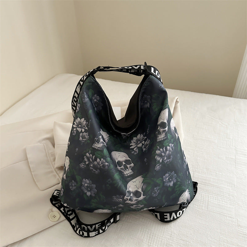 Women's Creative Skull Personality Large Capacity Nylon Shoulder Bag