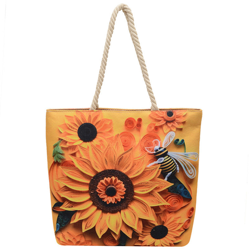 Canvas Fashion Linen Cotton String Shoulder Bag Simple Handbag