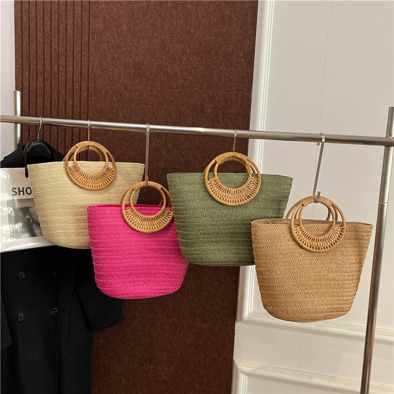 Seaside Ins Style Straw Bag Large Capacity Round Portable