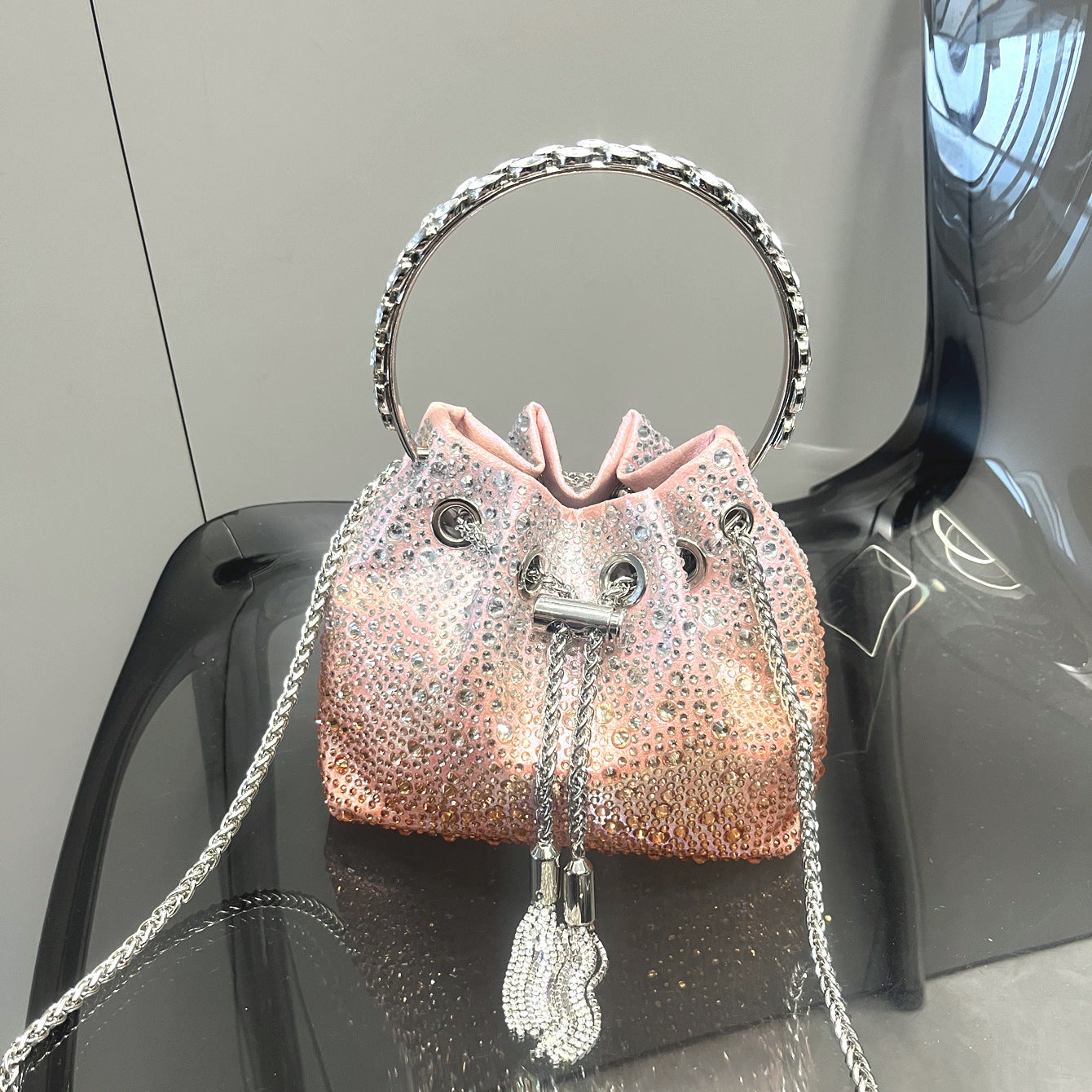 Drawstring Rhinestone Bag Shoulder Crossbody Handbag Women's Bag