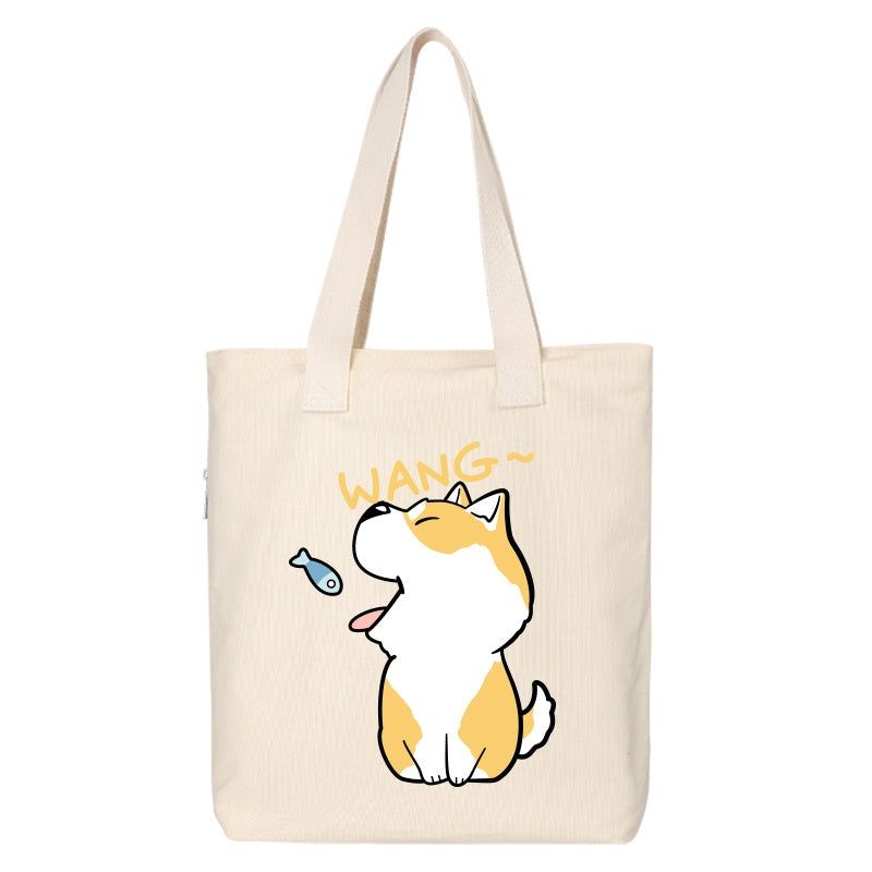 Shiba Inu Male And Female Shoulder Bag Canvas Large Capacity