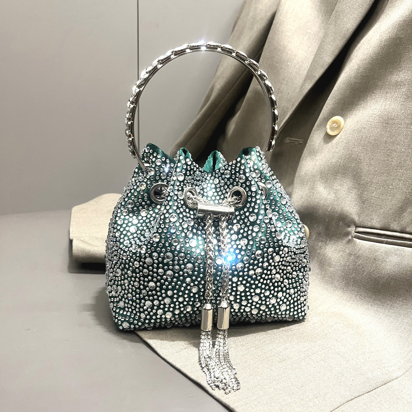 Drawstring Rhinestone Bag Shoulder Crossbody Handbag Women's Bag