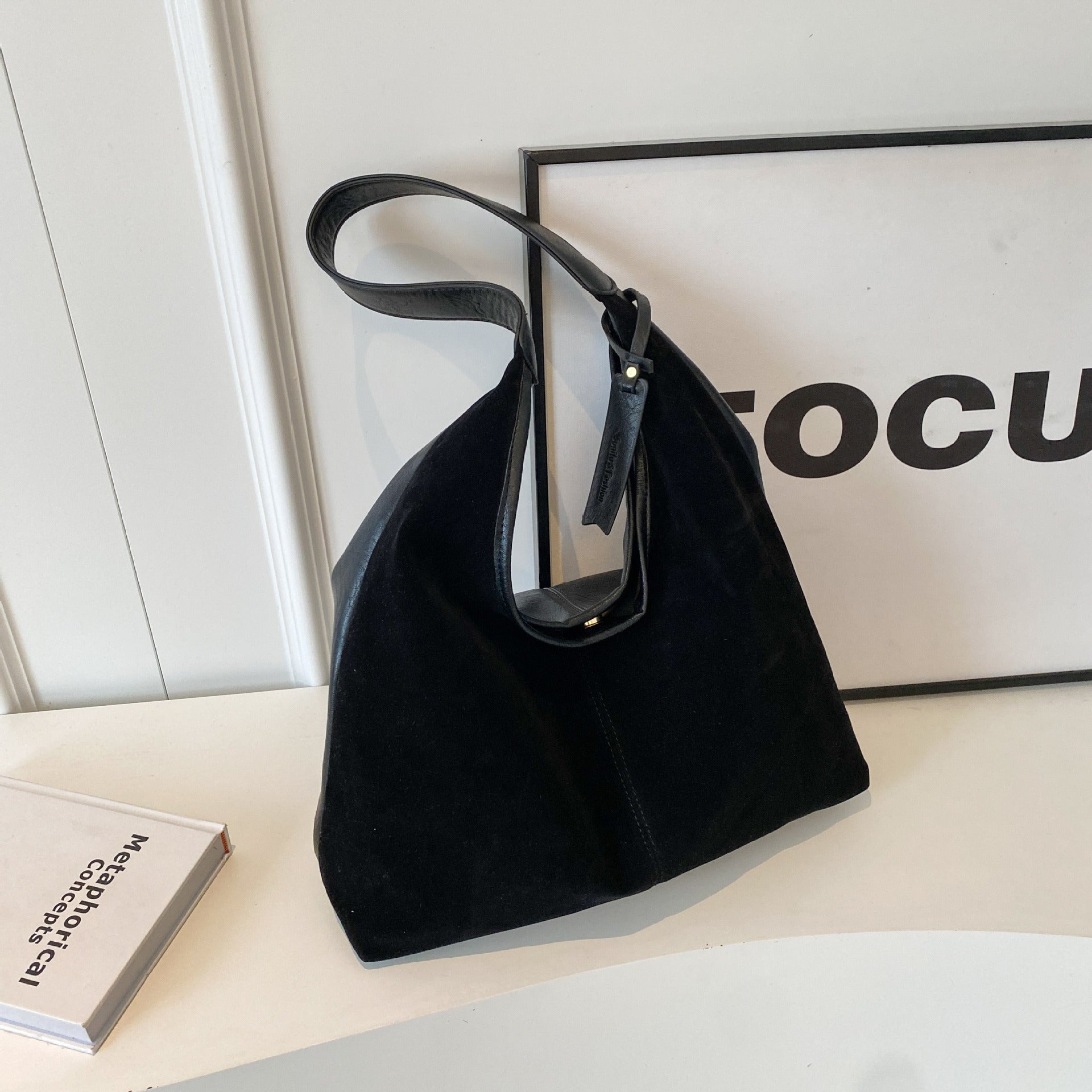 Retro Suede Stitching PU Shoulder Bag