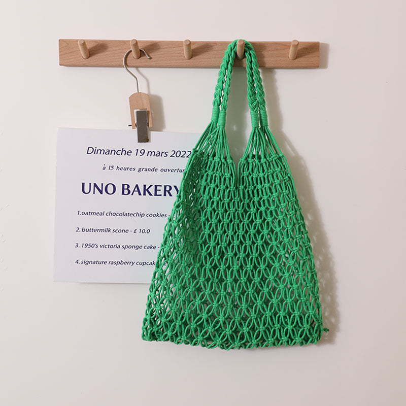 Women's Casual Hollow Cotton Thread Hand Woven Bag