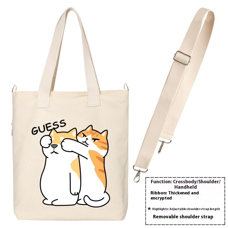 Shiba Inu Male And Female Shoulder Bag Canvas Large Capacity