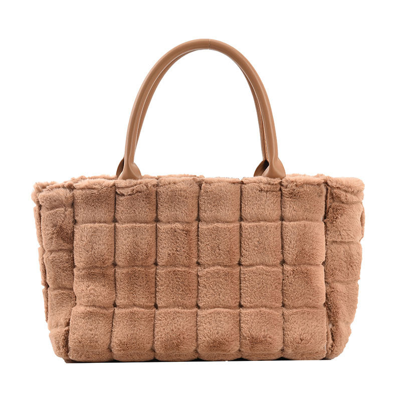 Sweet Small Square Bag Plush Plaid Portable Women