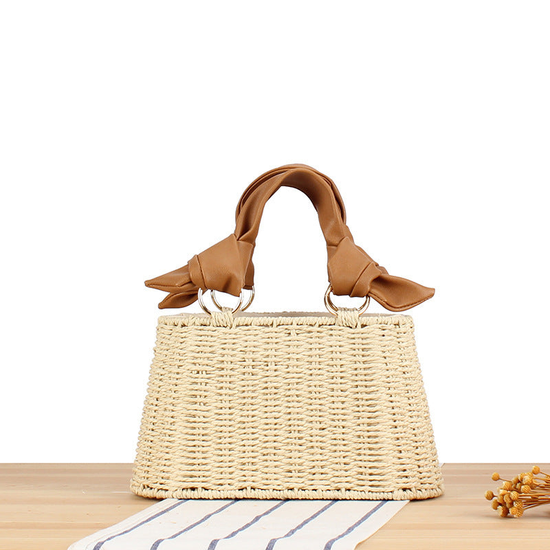 Seaside Vacation Versatile Portable PU Straw Material Bag