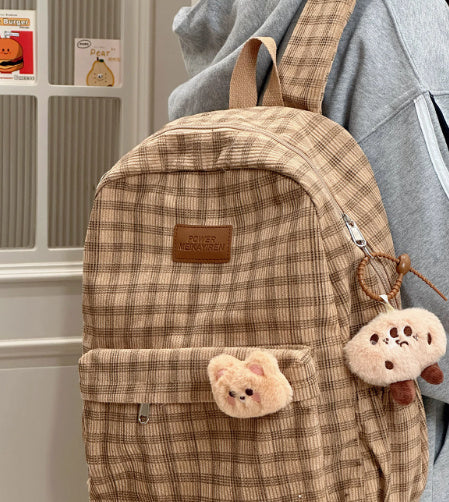 Japanese Ins Campus Retro Checked Backpack