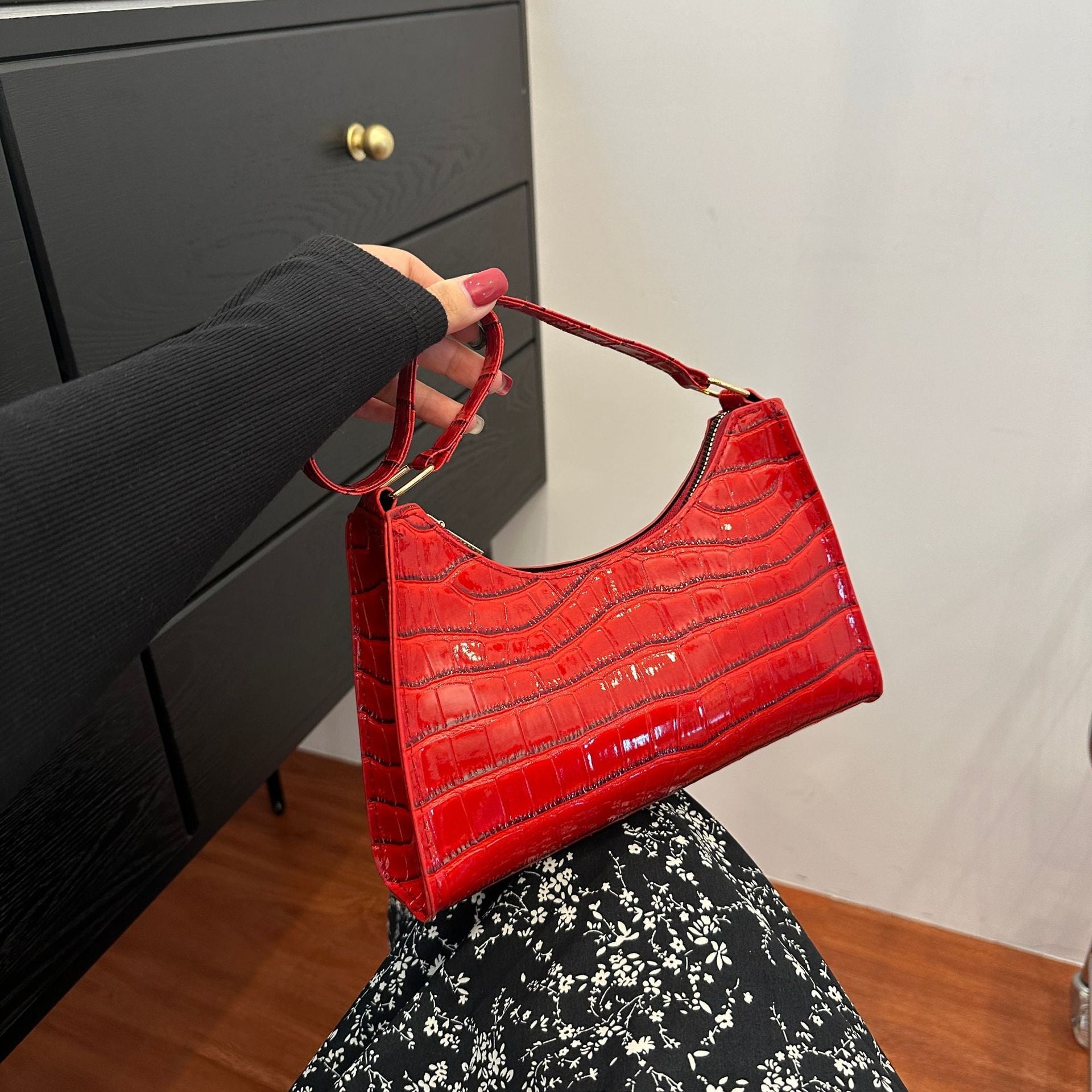 Embossed Underarm Stone Pattern Candy Color Shoulder Bag