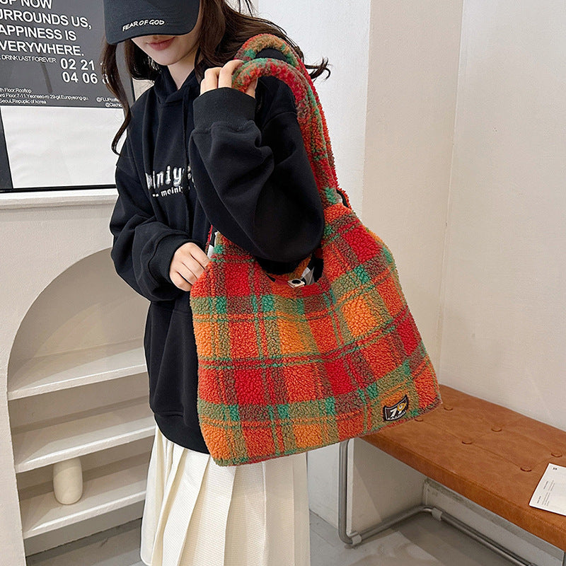 Women's Plaid Shoulder Crossbody Tote Bag Large Capacity Shoulder Underarm Bag