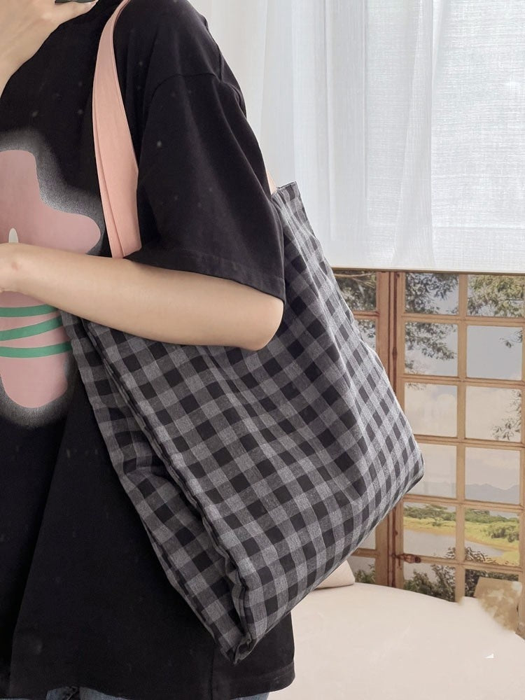 Plaid Canvas Multi-layer Tote Casual Shoulder Bag