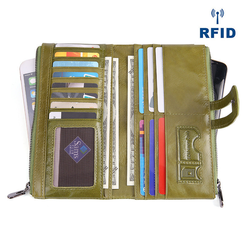 Retro Women's Leather Wallet Fashion Rfid Long Wallet