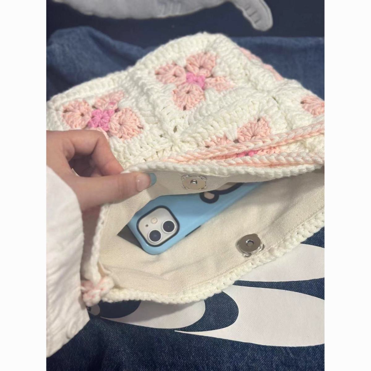 Handmade Crochet Cherry Blossom Romantic Style Handbag