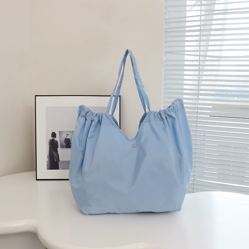 Solid Color Large Capacity Folding Shopping Bag Environmental Protection Portable