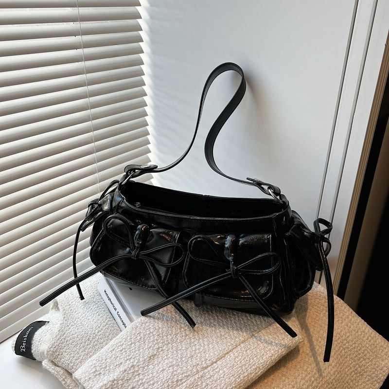 Tassel Bow Women's Bag Multi-pocket Pleated Large Capacity