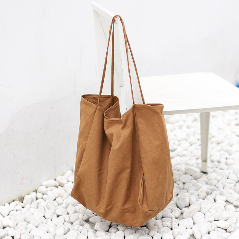Mori Artistic Canvas Shoulder Bag Casual Retro Solid Color Tote
