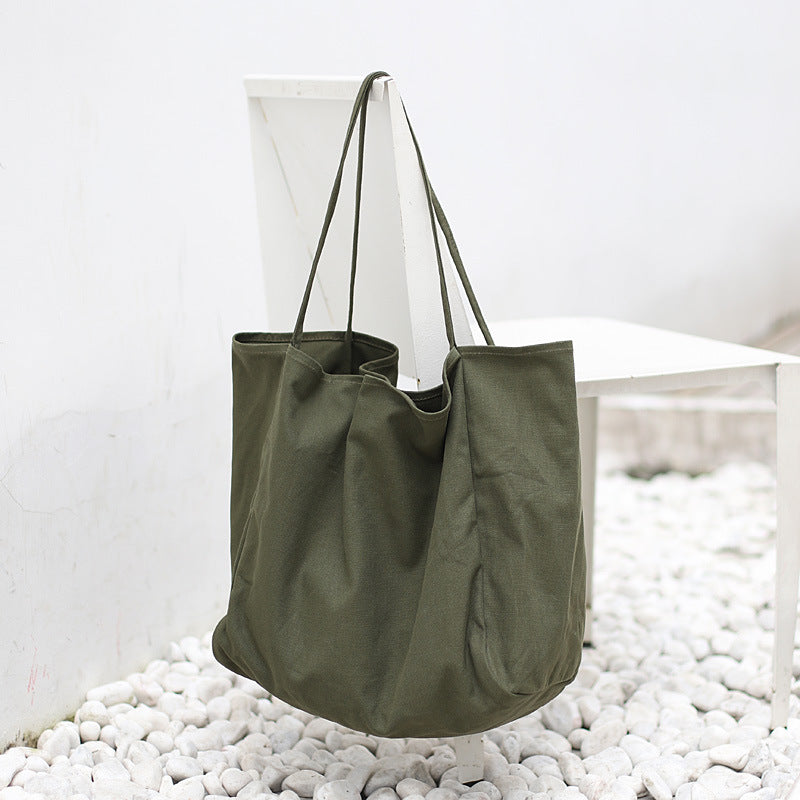 Mori Artistic Canvas Shoulder Bag Casual Retro Solid Color Tote