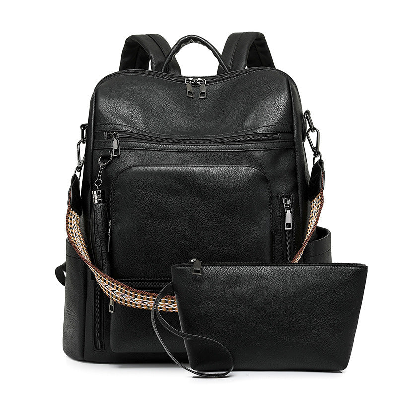 Large Capacity Pu Retro Contrast Color Backpack