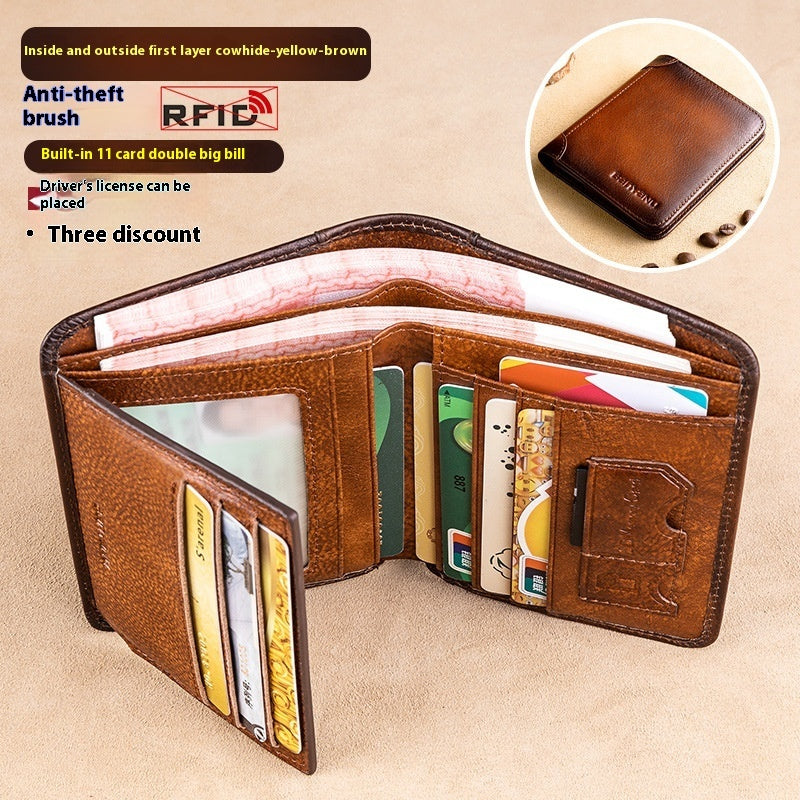 Men's Wallet RFID Anti-theft Swiping Ultra-thin First Layer Cowhide