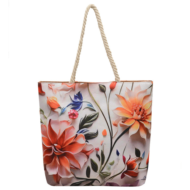 Canvas Fashion Linen Cotton String Shoulder Bag Simple Handbag