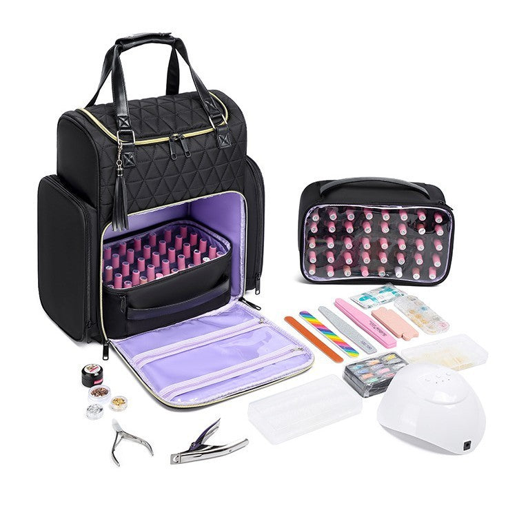 Large Capacity Nail Polish Cosmetic Bag Double Layer Nail Art Storage Tote Shoulders