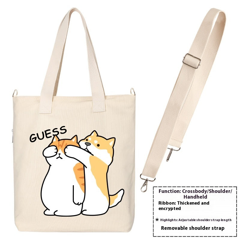 Shiba Inu Male And Female Shoulder Bag Canvas Large Capacity