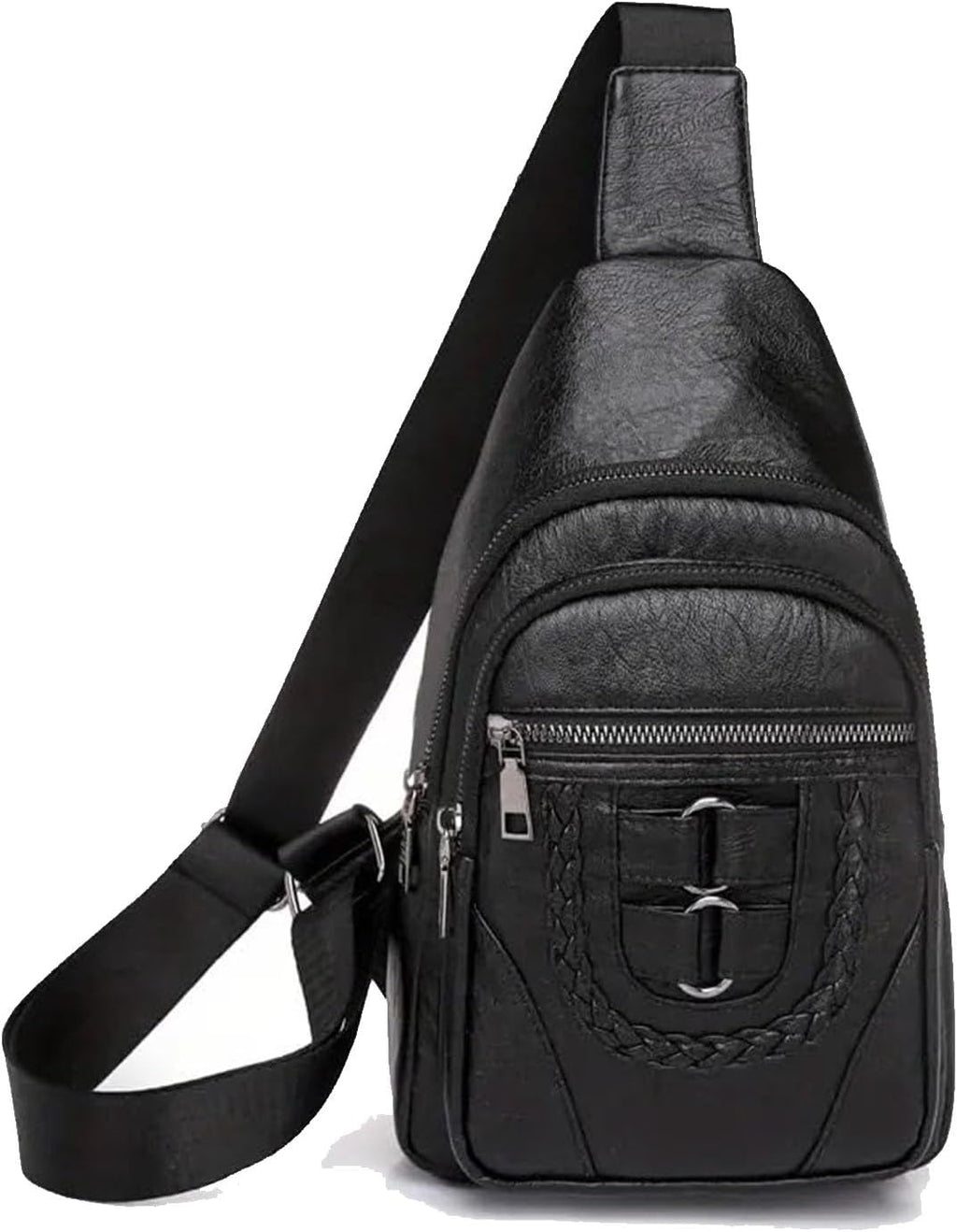 Sling Bag For Women, Multi Pockets CrossBody Bags, Purses Fanny Packs, Vegan Retro Leather Braiding Sling Backpack For Travel