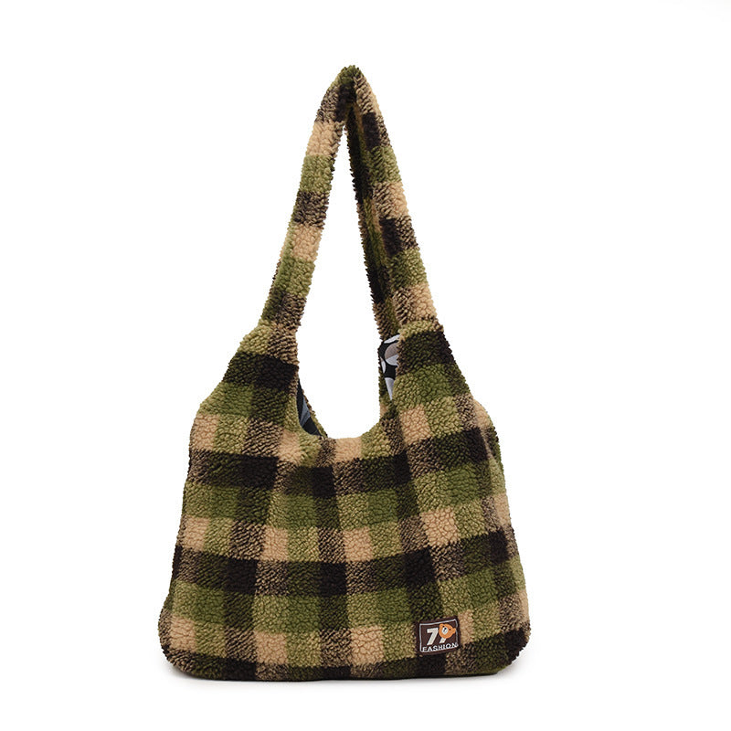 Women's Plaid Shoulder Crossbody Tote Bag Large Capacity Shoulder Underarm Bag