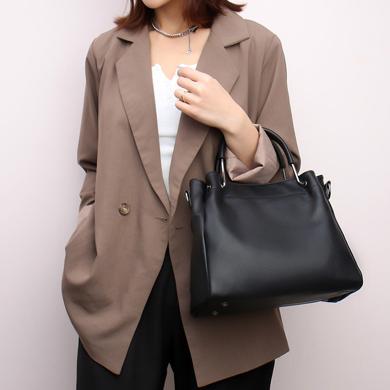 Leisure Soft Leather Bucket Bag Commuting To Work