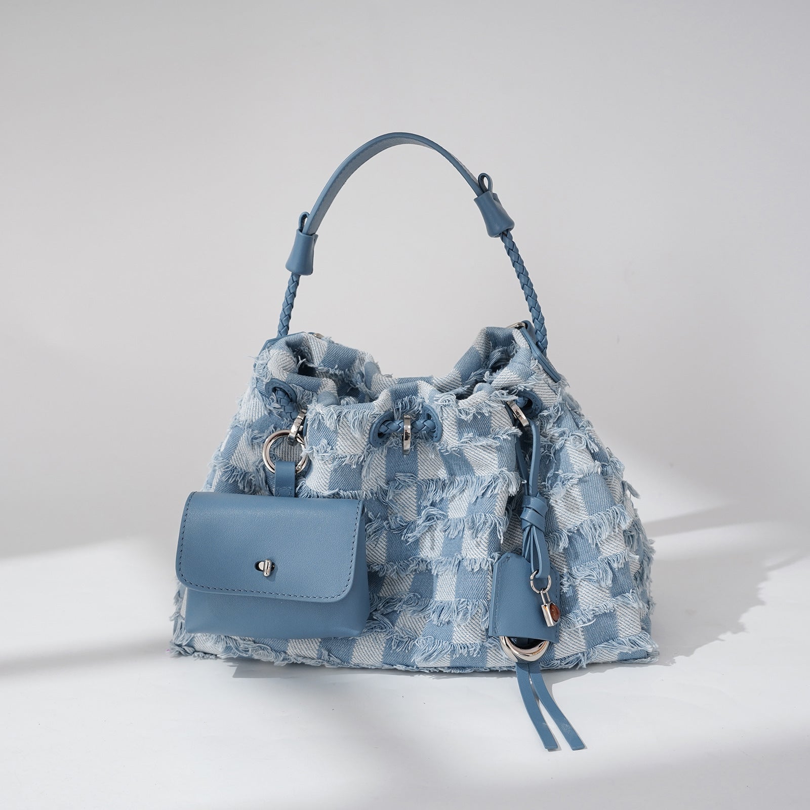 High-grade One-shoulder Niche First Layer Cowhide With Denim Underarm Bag