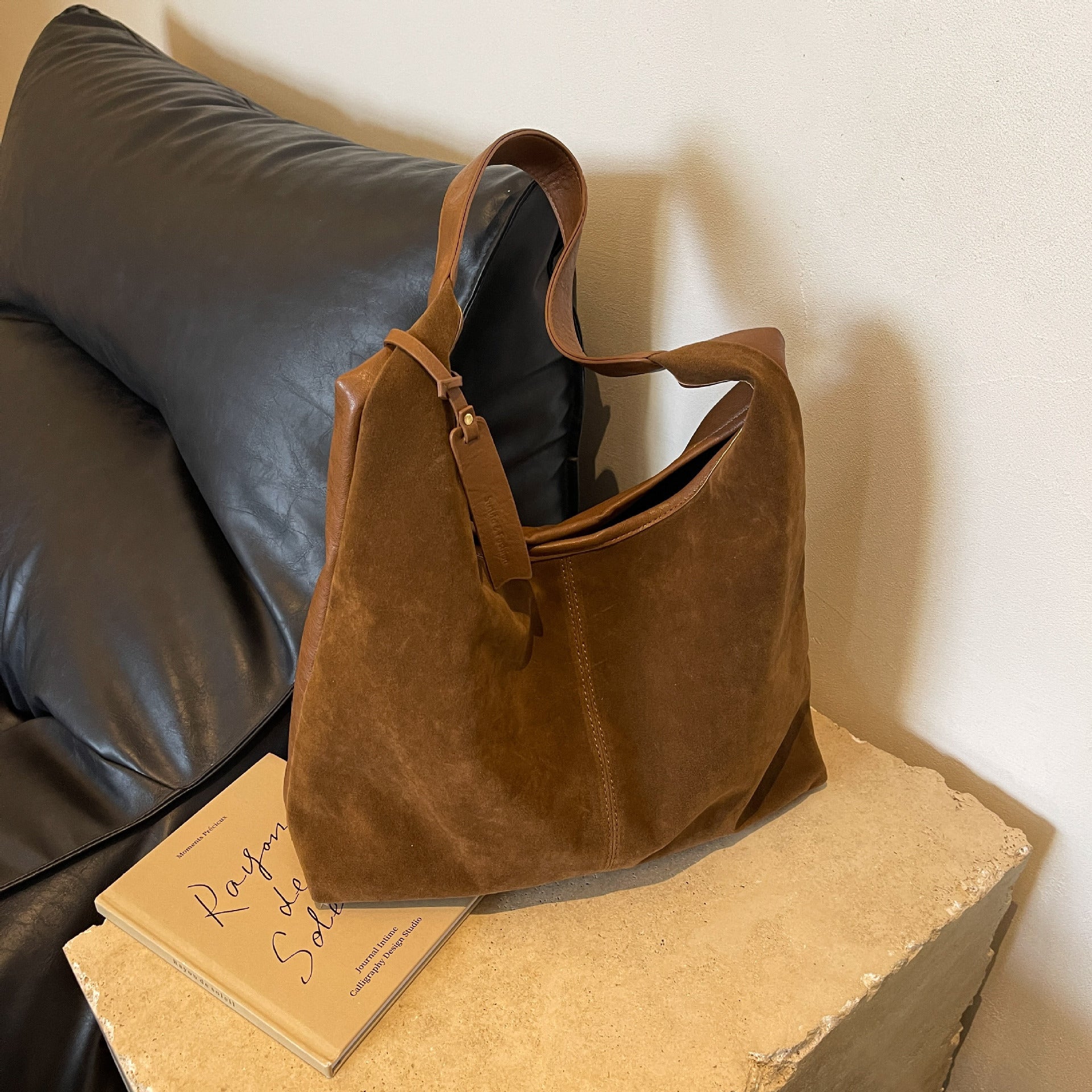 Retro Suede Stitching PU Shoulder Bag