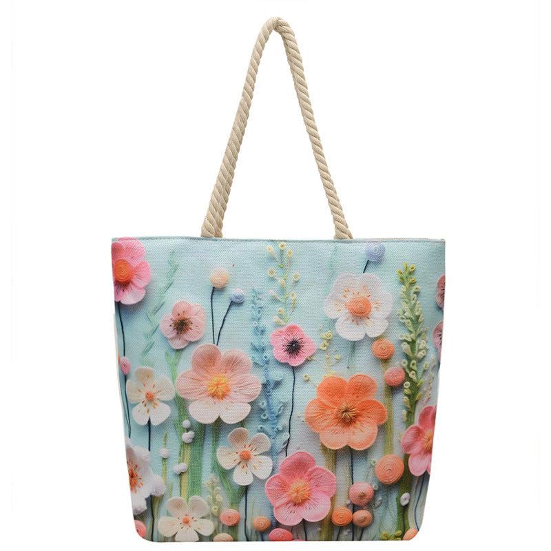 Canvas Fashion Linen Cotton String Shoulder Bag Simple Handbag