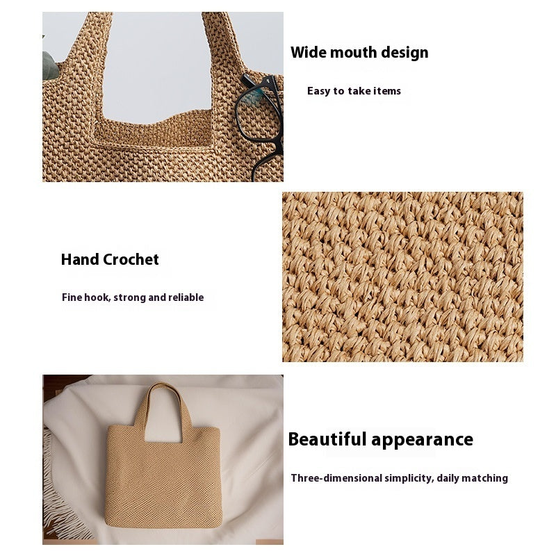 Holiday Straw Woven Bag Woven Commuter Tote Bucket Bag