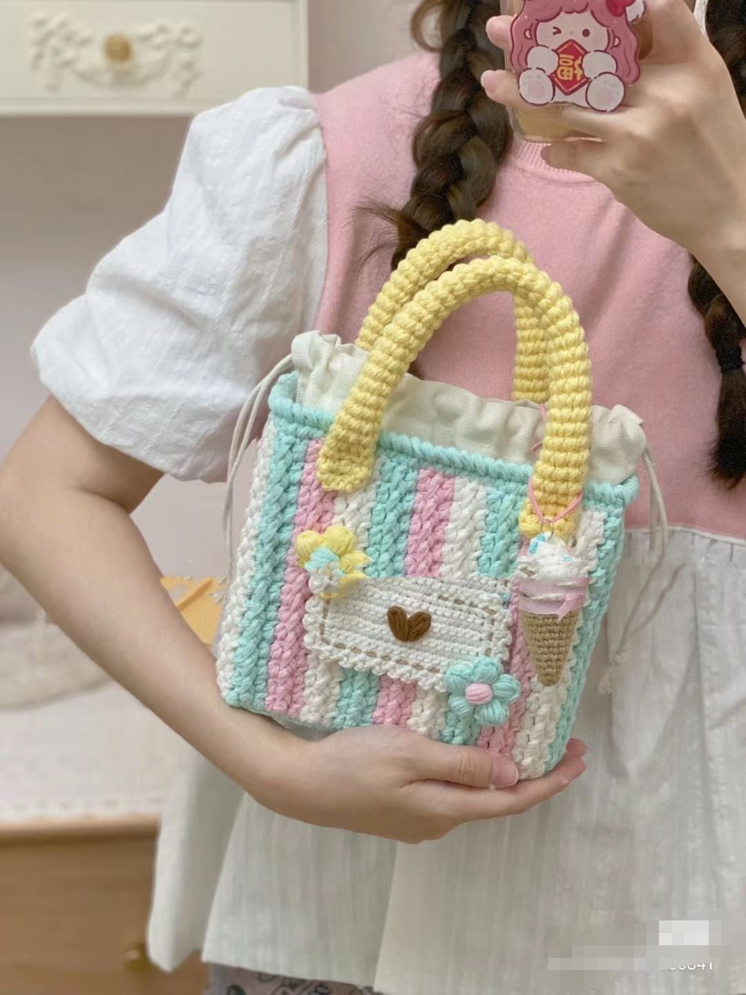 Finished Crocheted Dopamine Hand-woven Bag