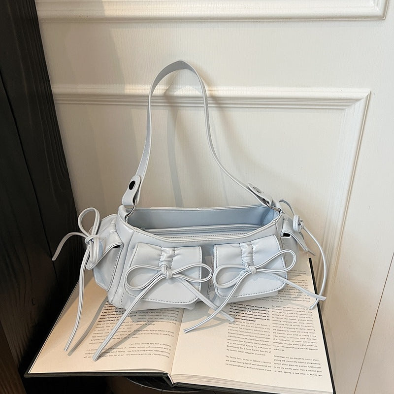 Tassel Bow Women's Bag Multi-pocket Pleated Large Capacity