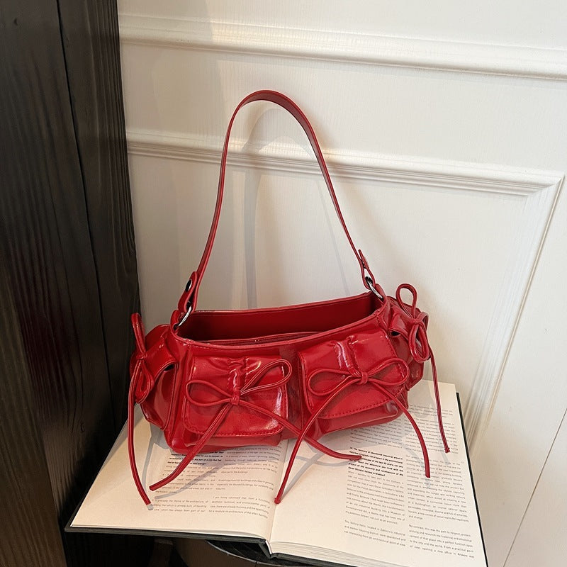 Tassel Bow Women's Bag Multi-pocket Pleated Large Capacity