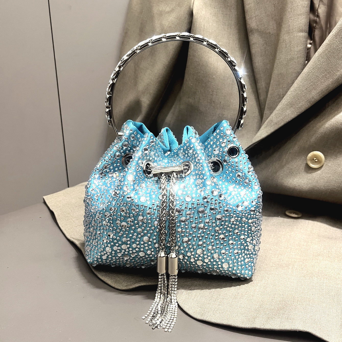 Drawstring Rhinestone Bag Shoulder Crossbody Handbag Women's Bag