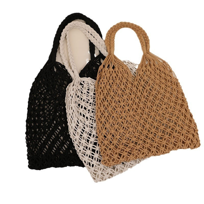 Women's Casual Hollow Cotton Thread Hand Woven Bag