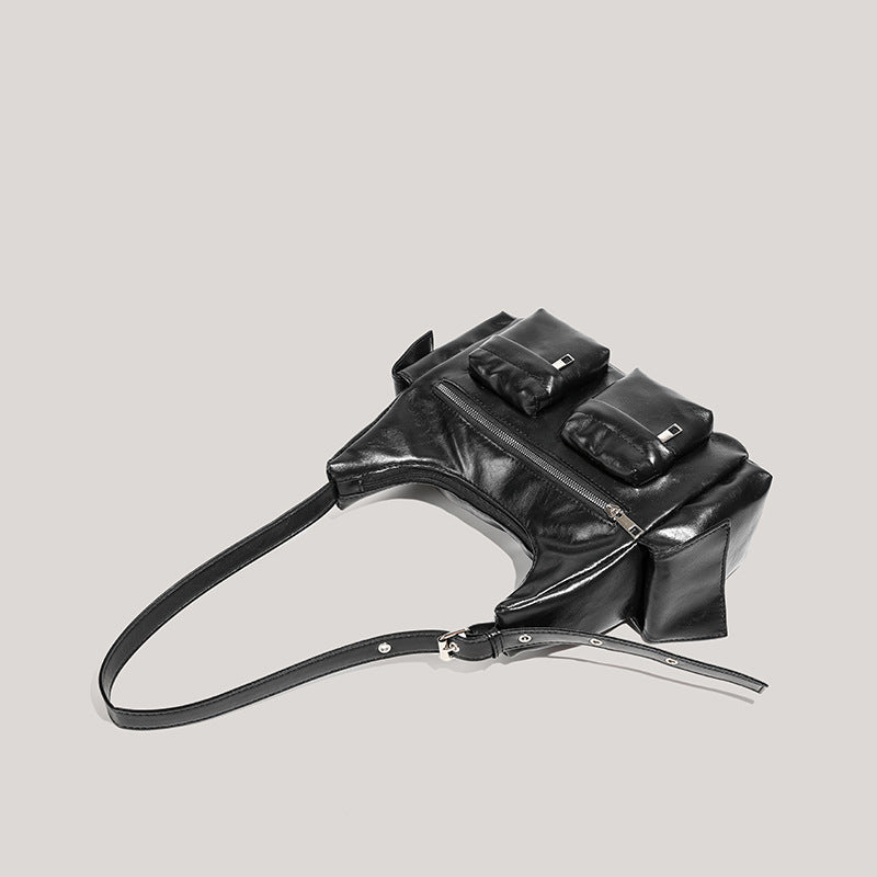 High-Grade Hot Girl Shoulder Motorcycle Bag Versatile Casual Multi-pocket Messenger Bag