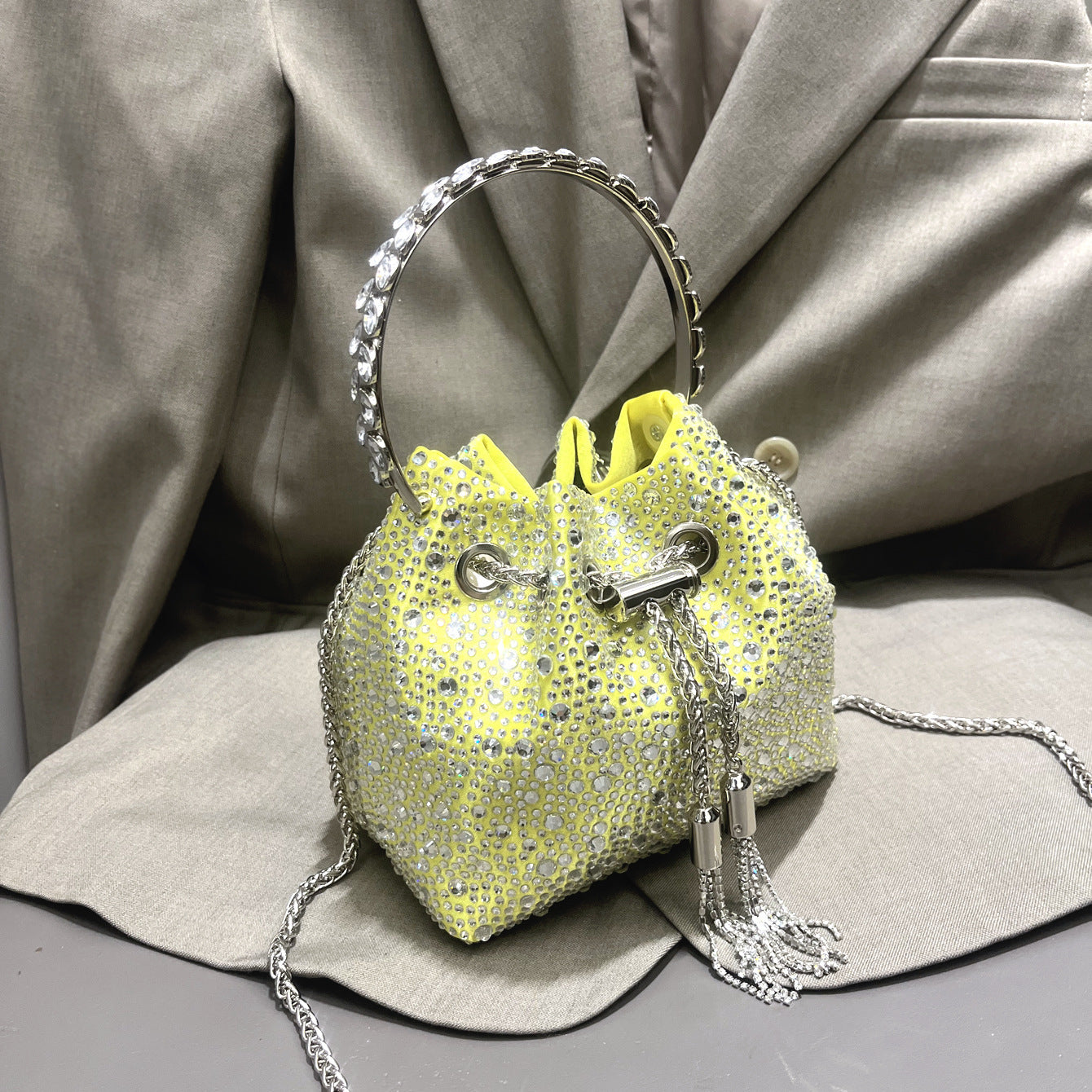 Drawstring Rhinestone Bag Shoulder Crossbody Handbag Women's Bag