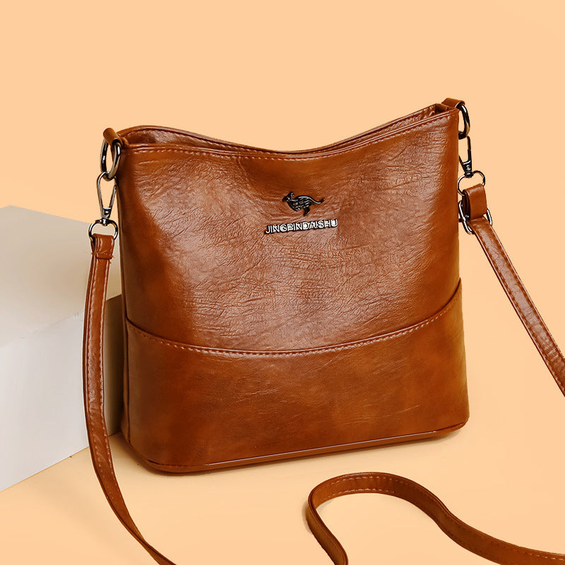 Women's Casual Solid Color Large Capacity Soft Leather Shoulder Bag