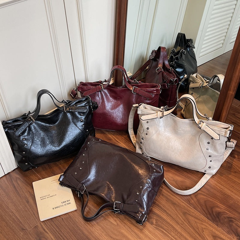 Retro Biker's Style Fashion Large Capacity Crossbody Handbag