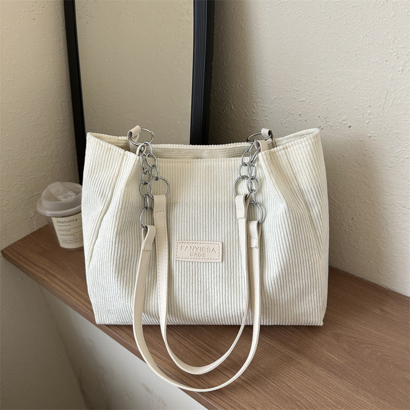New Corduroy One-shoulder Tote Large Capacity Handbag For Women