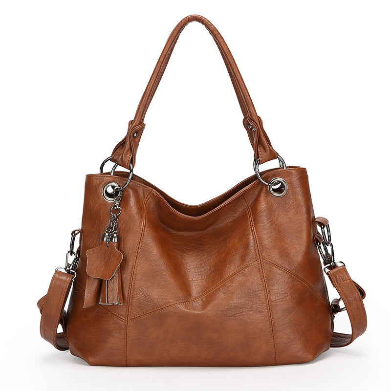 Retro Large Capacity Soft Leather Stitching Handbag