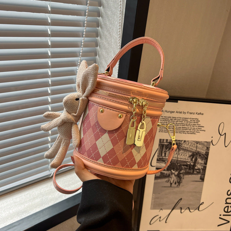 Textured Rhombus Portable Bucket Bag Cylindrical