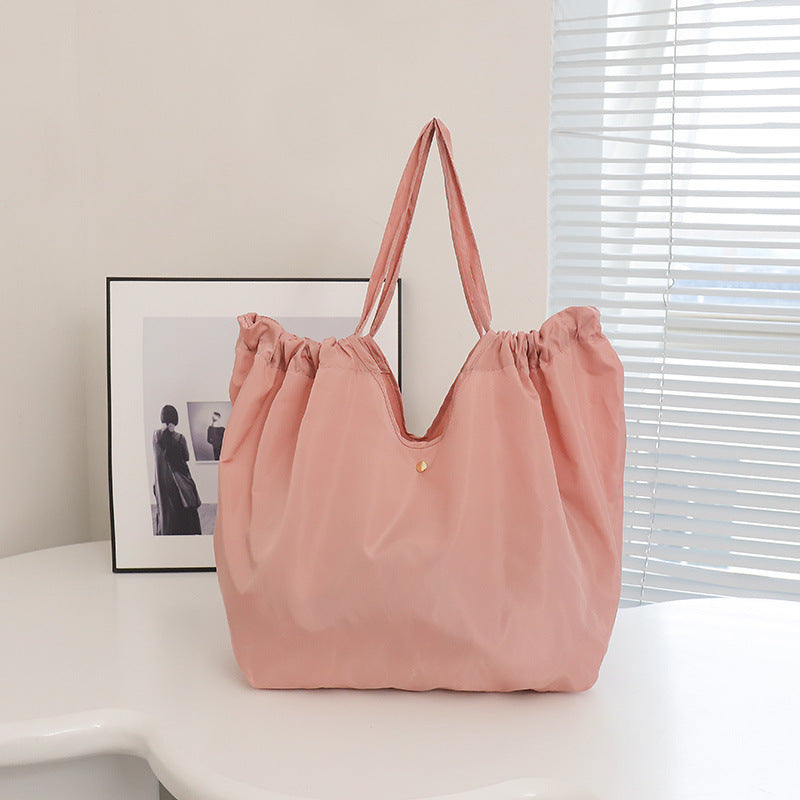 Solid Color Large Capacity Folding Shopping Bag Environmental Protection Portable