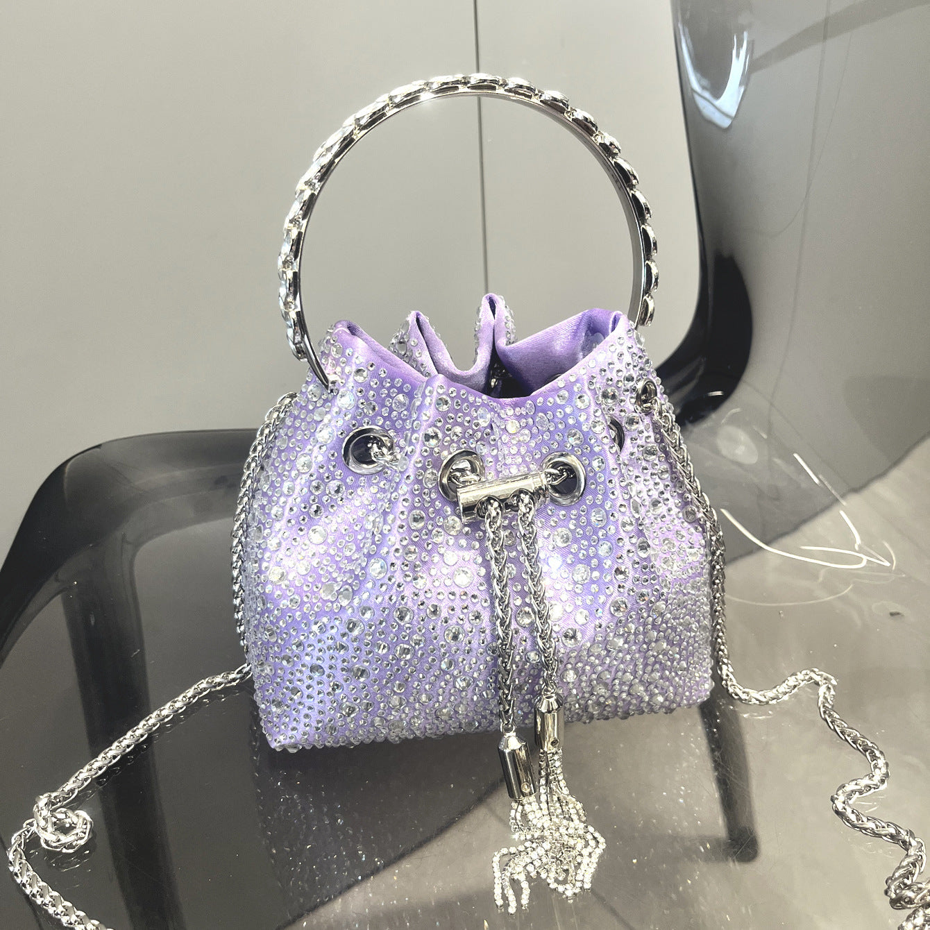 Drawstring Rhinestone Bag Shoulder Crossbody Handbag Women's Bag