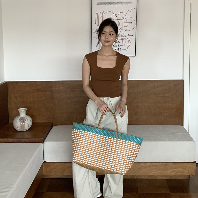 New Pet Woven Beach Large Capacity Portable Vegetable Basket Bag